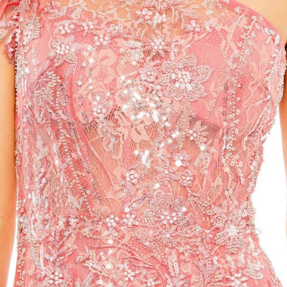 Mac Duggal 68512 Size 16 Coral Floral Beaded One Shoulder Long Maxi Gown‎ Dress - Picture 3 of 5